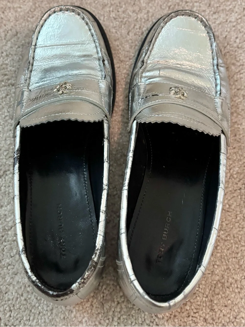Tory Burch Silver Loafer, size 6.5
